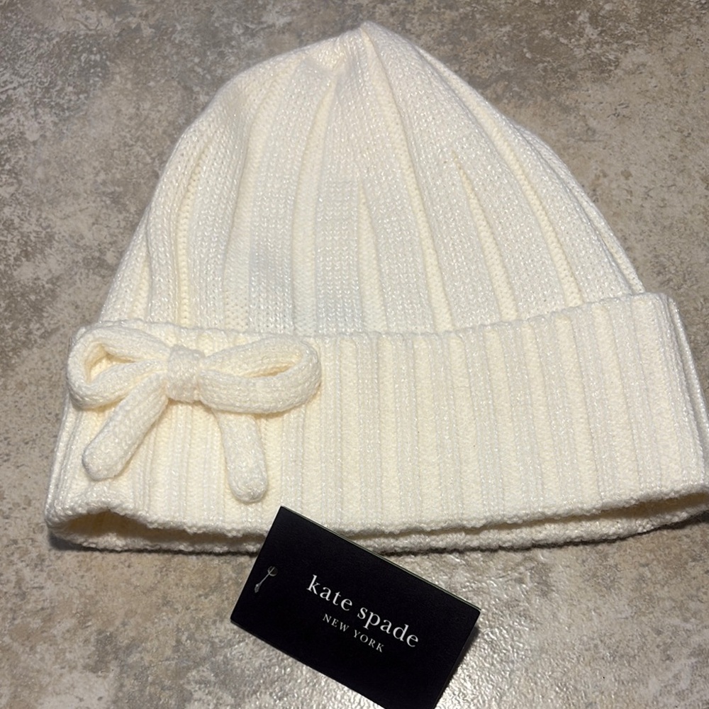 Kate Spade Ivory Knit Beanie with Bow